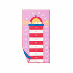 Double-sided kids play towel with lighthouse game design for beach and pool use