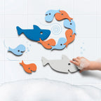 Toddler sticking Bath Puzzle Shark fish and sharks to wet bathtub wall