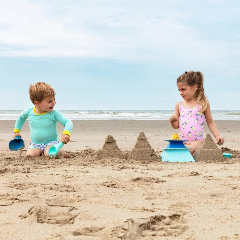 Raki 2-in-1 Rake & Shovel in Action – kids digging, raking, and playing in sand, snow, or garden