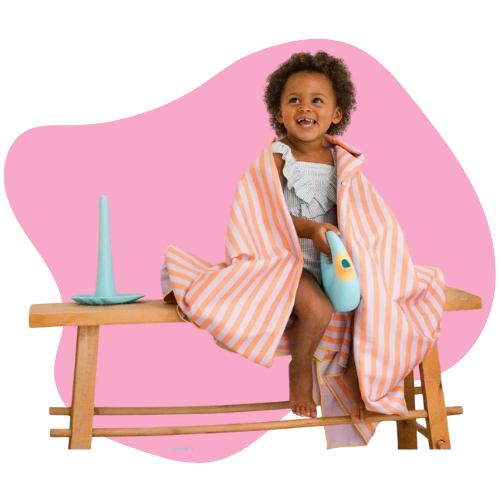 Reversible kids towel with road game front and soft striped back