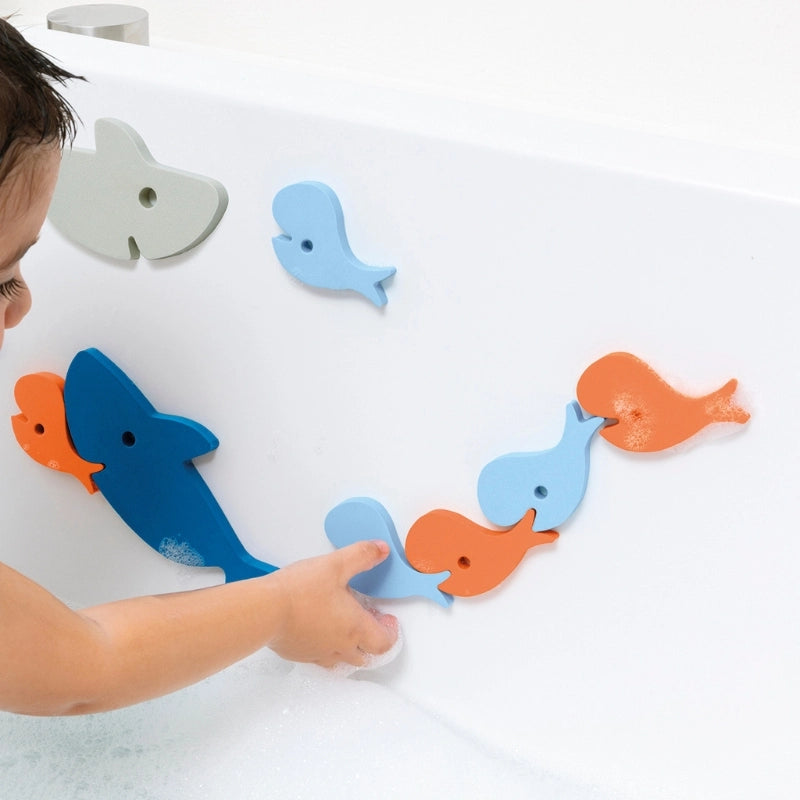Bath Puzzle Shark in Action – toddlers float, stick, and match sharks and fish for fun