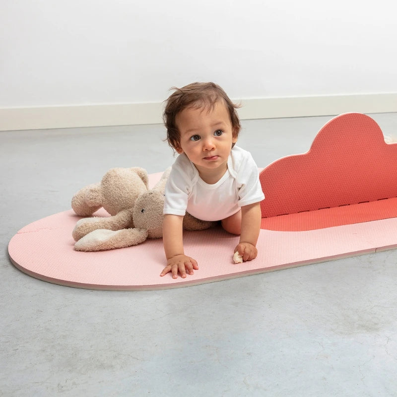 Clouds Playmat in action creating a safe and cozy play space for babies and toddlers