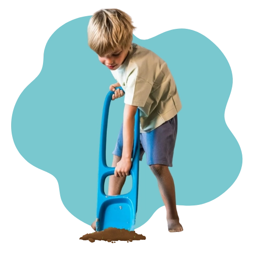 Durable Scoppi shovel built to withstand rough outdoor play