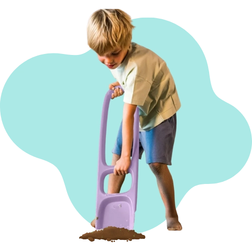 Detachable sand sifter on Scoppi shovel adds fun treasure discovery