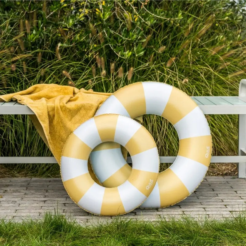 Banana blue Swimring compactly folded for storage