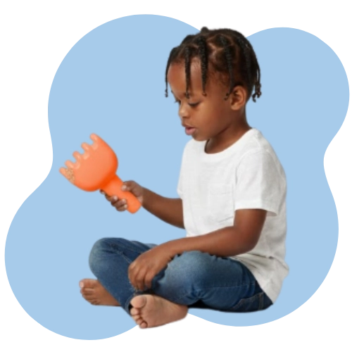Functions as rake, shovel, sieve, funnel, and water toy