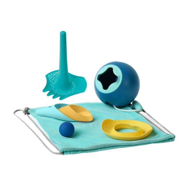 One image featuring both Mini Ballo water bucket and Triplet sand digger toys together