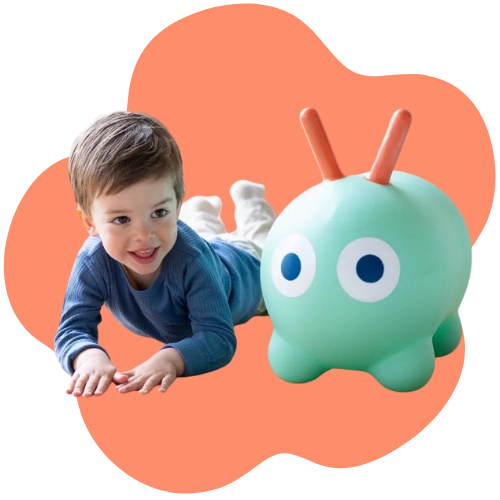 Child playing on a durable inflatable bouncy toy made from safe, recyclable vinyl