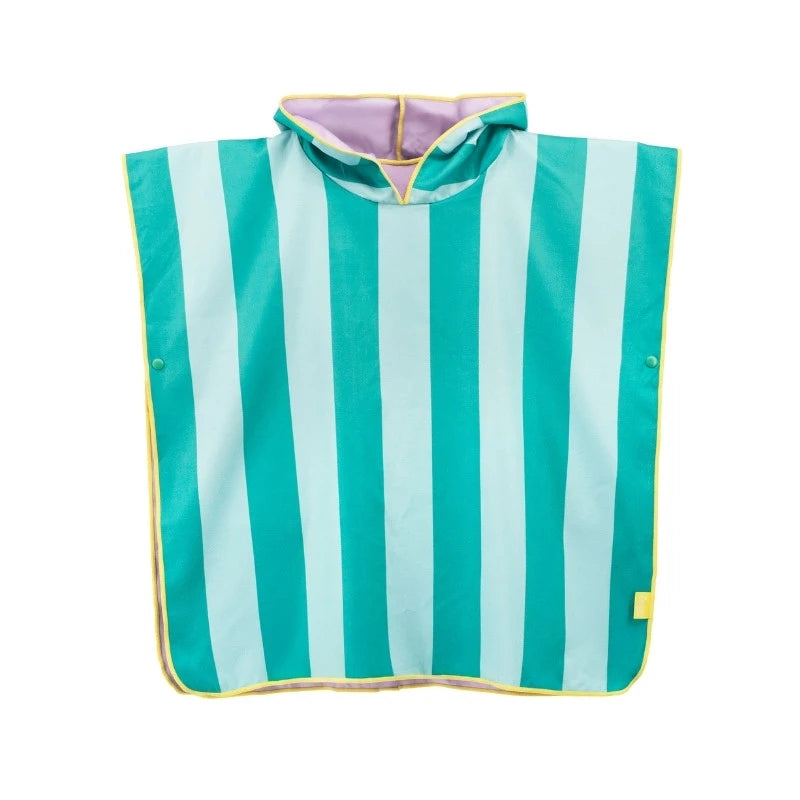 Vintage lagoon-colored quick-dry beach poncho for kids