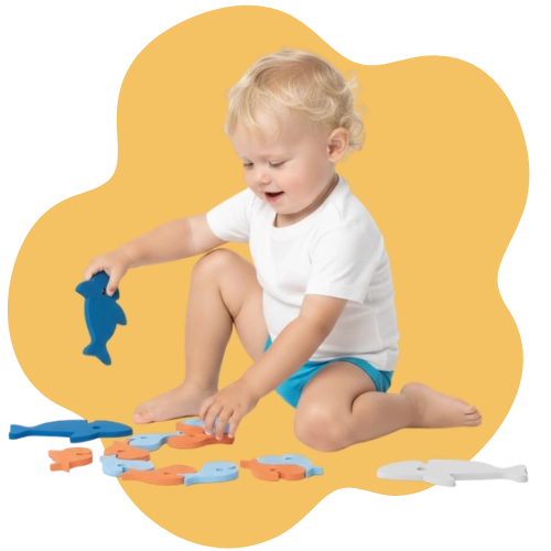 Float, stick, and arrange sharks and fish for creativity