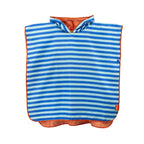Ocean-blue microfiber poncho designed for post-swim comfort and sand-free play