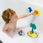 Child using finger puppets to act out a treasure-hunting story