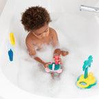 Kids stacking and moving foam shapes while developing fine motor skills