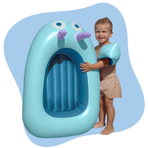 Durable vinyl inflatable boat designed for repeated pool and bath use