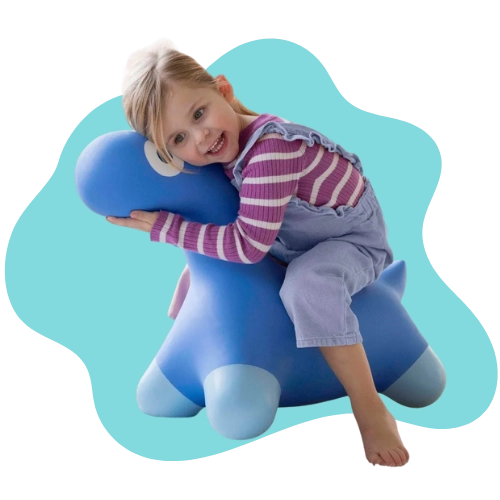 Child riding a sturdy inflatable dinosaur toy indoors, designed for safe and durable everyday play