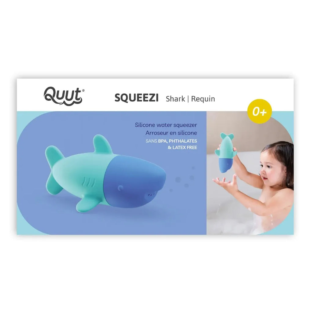 Close-up of Squeezi Shark showing mold-resistant, flexible silicone design