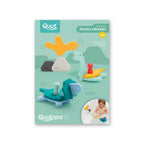 Puzzle Friends Dino World 12-piece floating dinosaur bath puzzle set with finger puppets